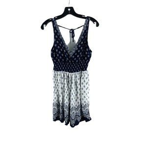 Aeropostale Women's Blue White Floral Sleeveless Knit Tunic Top Shirt Medium